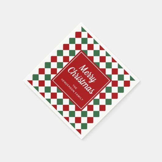 Feierliche Rote Checked Frohe Weihnachten Serviette (Ecke)
