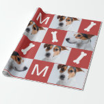 Feierliche Rote Dog Knochen Foto Collage Weihnacht Geschenkpapier<br><div class="desc">Feierliche Leckereien mit weißem Hund auf einem roten Hintergrund Weihnachtsgeburtspapier mit Foto-Collage und der Monografie Ihres Furry-Freundes.</div>