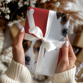 Feierliche Rote Dog Knochen Foto Collage Weihnacht Geschenkpapier