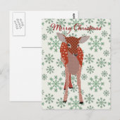 Feierliche Rote Fawn Green Snowflake Postcard Chri Postkarte (Vorne/Hinten)