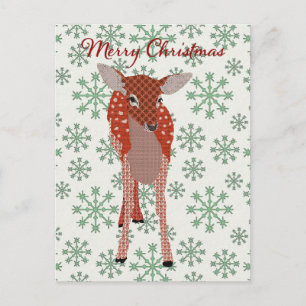 Feierliche Rote Fawn Green Snowflake Postcard Chri Postkarte
