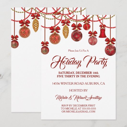 Feierliche Rote Feier Einladung (Vorne/Hinten)