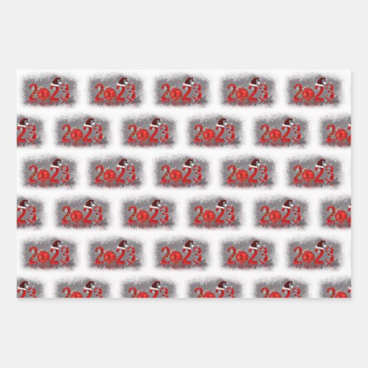 Feierliche Rote Frohe Weihnachten 2023 Geschenkpapier Set (Vorderseite 3)