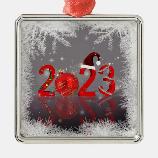 Feierliche Rote Frohe Weihnachten 2023 Ornament Aus Metall (Vorne)