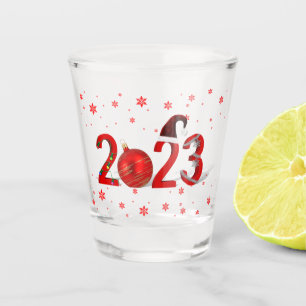 Feierliche Rote Frohe Weihnachten 2023 Schnapsglas