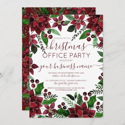 Feierliche Rote Grüne Blüte Ivy Corporate Weihnach Einladung (Vorne/Hinten)