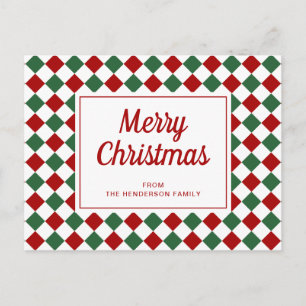 Feierliche Rote Grüne Karo Frohe Weihnachten Postkarte