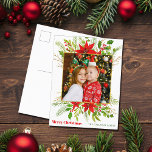 Feierliche Rote Poinsettia Blumenweihnachtskids Fo Feiertagspostkarte<br><div class="desc">Eine wunderschöne rote Poinsettia Blumengestalt mit heiligen Blättern und goldgelbem Platz umgeben Ihr niedliches Foto über frohen Weihnachten. Helle und fröhliche Kids fotografieren Urlaubspostkarten mit hübschen Blume und Blätter rund um Ihr Quadratbild.</div>