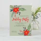 Feierliche Rote Poinsettia Holiday Party Einladung (Stehend Vorderseite)