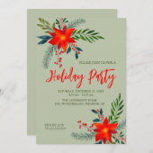 Feierliche Rote Poinsettia Holiday Party Einladung (Vorne/Hinten)