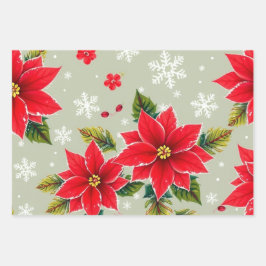 Feierliche Rote Poinsettia und Schneeflocke Geschenkpapier Set