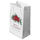 Feierliche Rote Poinsettia Weihnachten Kleine Geschenktüte (Rückseite Schrägansicht)