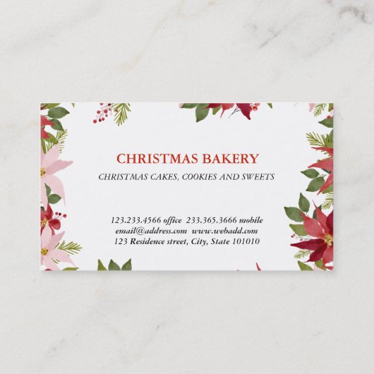 Feierliche Rote Poinsettia Weihnachten Wasserfarbe Visitenkarte (Rückseite)
