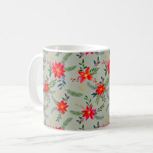 Feierliche Rote Poinsettia Weihnachtsblume Kaffeetasse (Vorderseite Links)