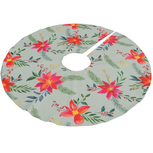 Feierliche Rote Poinsettia Weihnachtsblume Polyester Weihnachtsbaumdecke (Schrägansicht)