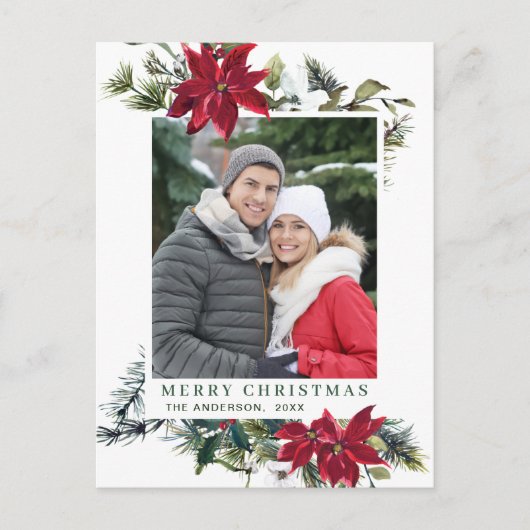 Feierliche Rote Poinsettia Weihnachtsfeiertag Postkarte (Vorderseite)