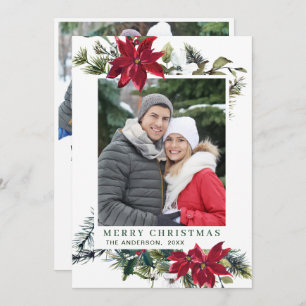 Feierliche Rote Poinsettia Weihnachtsgrüße 2 FOTO Feiertagskarte