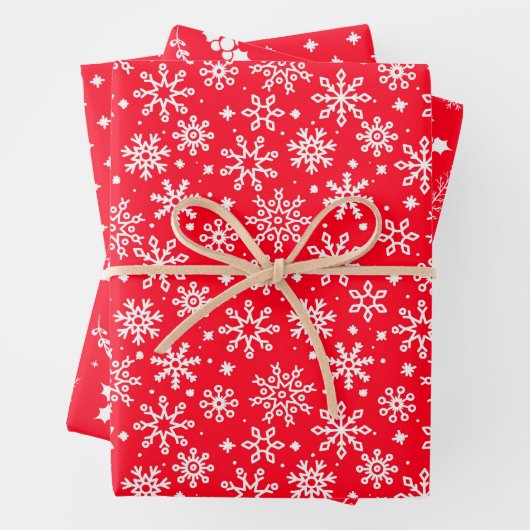 Feierliche Rote Schneeflocken Holly and Berries Geschenkpapier Set (Beispiel)