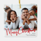 Feierliche Rote Schrift Frohe Weihnachten Keramikornament (Vorderseite)