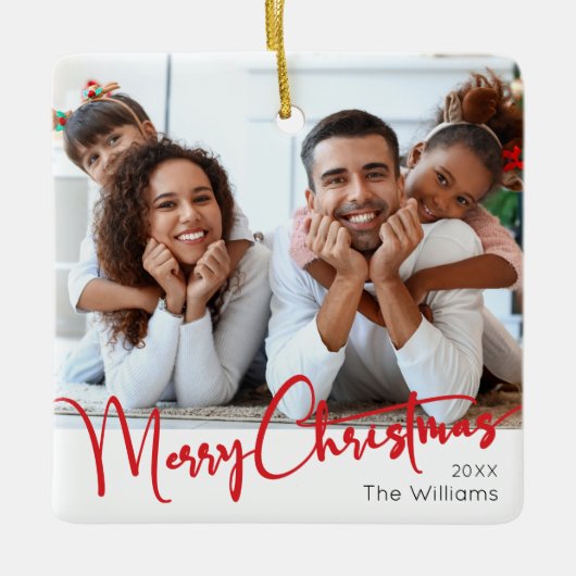 Feierliche Rote Schrift Frohe Weihnachten Keramikornament (Vorderseite)