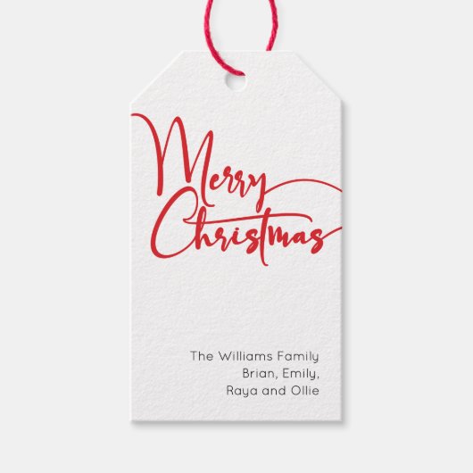 Feierliche Rote Schrift Frohe Weihnachtsfamilie Geschenkanhänger (Vorderseite)
