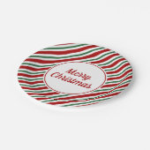 Feierliche Rote Streifen Frohe Weihnachten Pappteller (Schrägansicht)