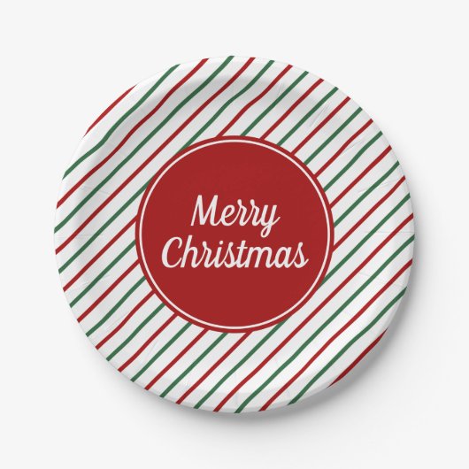 Feierliche Rote Streifen Weihnachten Pappteller (Vorderseite)