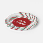 Feierliche Rote Streifen Weihnachten Pappteller (Schrägansicht)