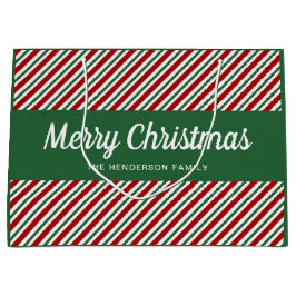 Feierliche rote und grüne Streifen frohe Weihnacht Große Geschenktüte