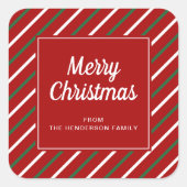 Feierliche rote und grüne Streifen frohe Weihnacht Quadratischer Aufkleber (Vorderseite)