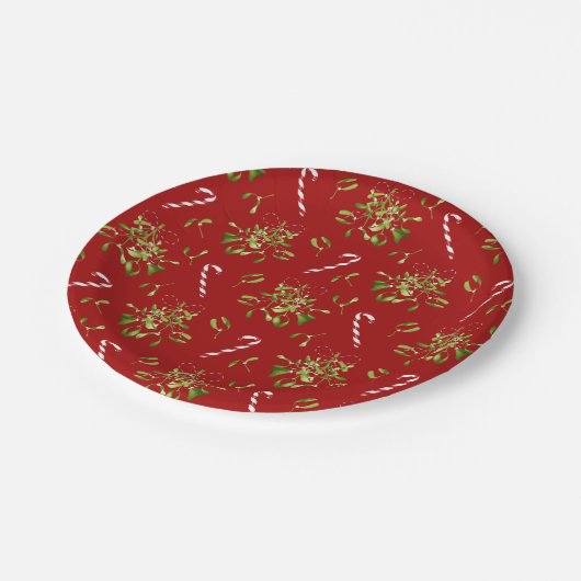 Feierliche Rote und weiße botanische Vegetation We Pappteller (Schrägansicht)