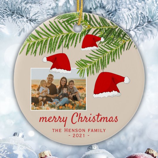 Feierliche Rote Weihnachtsmannmütze Pine Frohe Wei Keramik Ornament