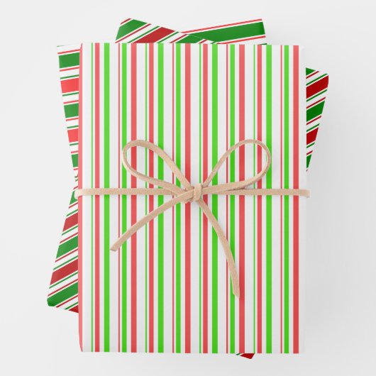 Feierliche, rote, weiße, grüne Weihnachtsmuster Geschenkpapier Set (Beispiel)