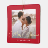 Feierliche Rote Winter Hirsche Foto Weihnachten Keramikornament (Links)