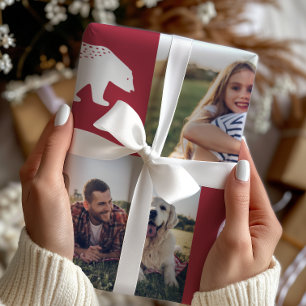 Feierliche Rote Winterbären Fotocollage Weihnachte Geschenkpapier