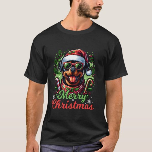 Feierliche Rottweiler Weihnachtsmannmütze Frohe We T-Shirt (Vorderseite)