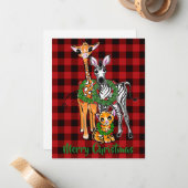 Feierliche Safari-Freunde, rot kariert Mitteilungskarte (Vorderseite/Rückseite Beispiel)