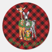 Feierliche Safari-Freunde, rot kariert Runder Aufkleber (Vorderseite)