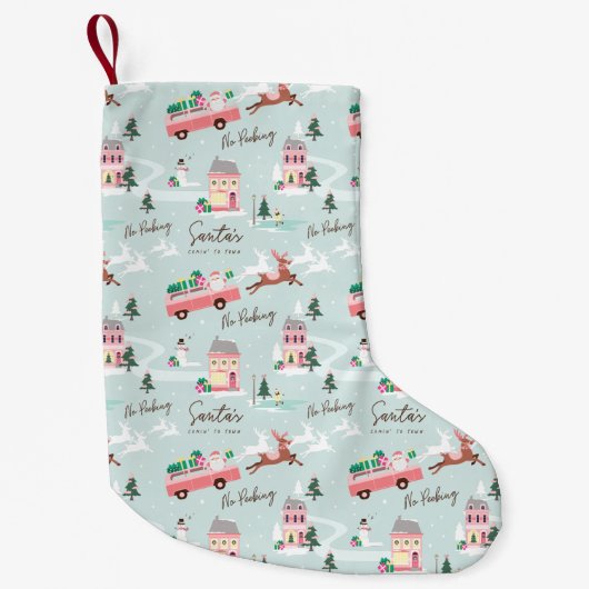 Feierliche Santa's Comin' to Town Pink Retro Van Kleiner Weihnachtsstrumpf (Vorderseite)