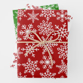 Feierliche Schneeflocke Rotes grünes Weihnachtsfes Geschenkpapier Set (Beispiel)
