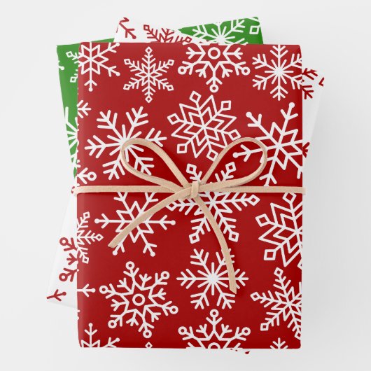 Feierliche Schneeflocke Rotes grünes Weihnachtsfes Geschenkpapier Set (Beispiel)