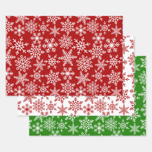 Feierliche Schneeflocke Rotes grünes Weihnachtsfes Geschenkpapier Set