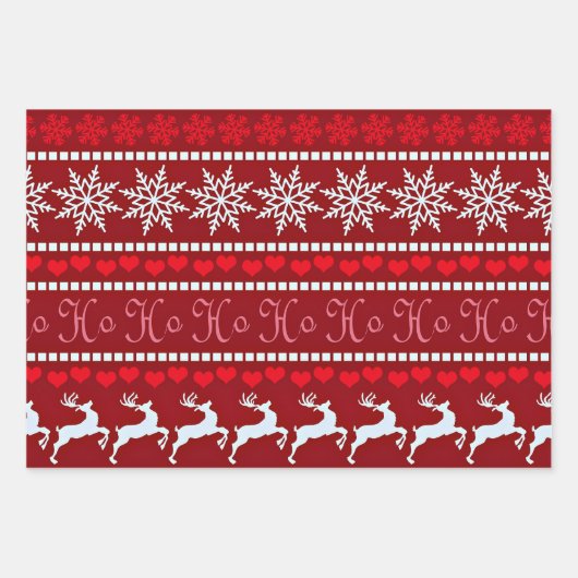 Feierliche Schneeflocke und Reindeer-Design Geschenkpapier Set (Vorderseite)