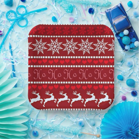 Feierliche Schneeflocke und Reindeer-Design Pappteller (Party)