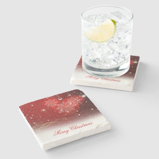 Feierliche Schneeflocken "Frohe Weihnachten" Steinuntersetzer (Seitenansicht)