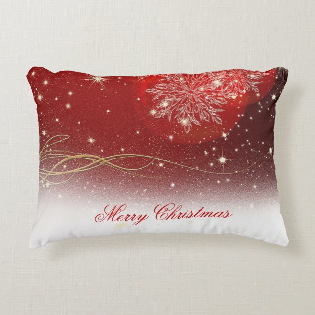 Feierliche Schneeflocken "Frohe Weihnachten" Zierkissen (Vorderseite)