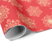 Feierliche Schneeflocken Gelb und Rot Weihnachten Geschenkpapier (Rolleneckpunkt)
