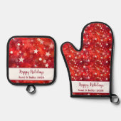 Feierliche Schürze Rot und Weiß Ofenhandschuh & Topflappen-Set (Vorderseite)