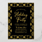 Feierliche Schwarz-Gold Snowflakes Feierabend Folieneinladung (Vorderseite)