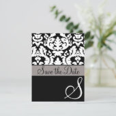 Feierliche Schwarz/Weiß-Damaskus-Hochzeit Save the Date (Stehend Vorderseite)